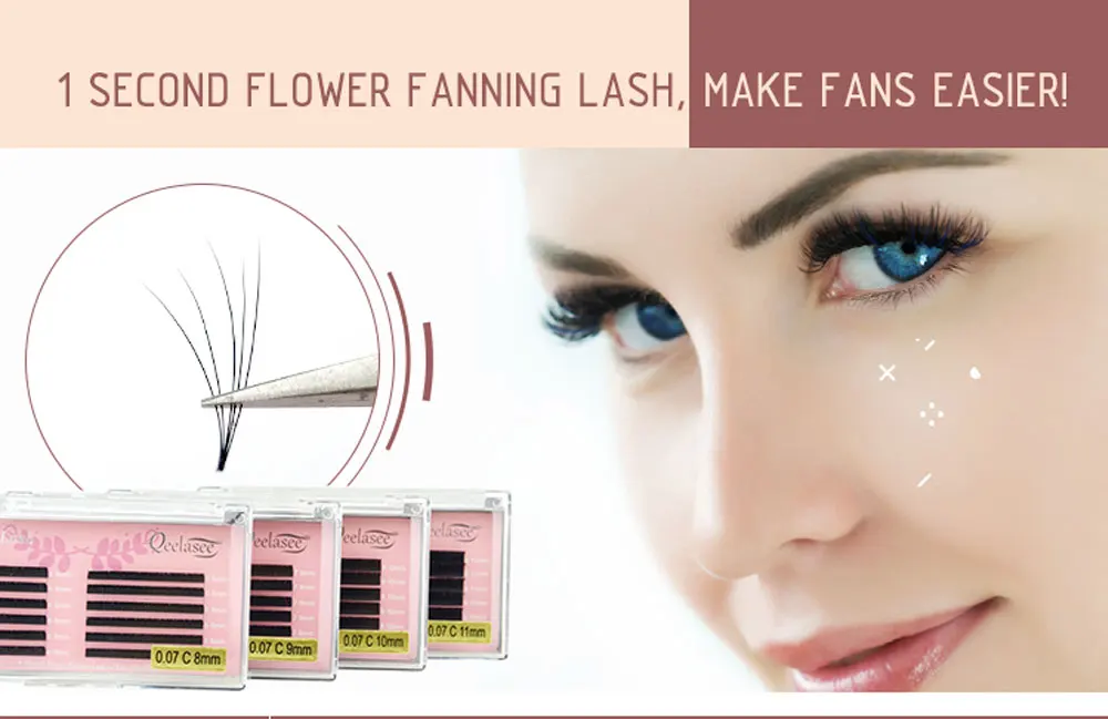 Qeelasee 2 Trays Easy Fanning Eyelash Extensions Blooming Automatic Flowering Lashes Faux Mink Volume Extensions Cils Auto Fan