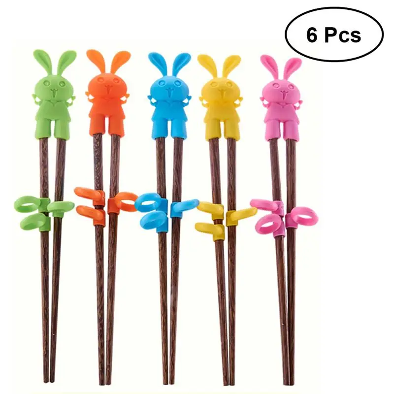 

ROSENICE 6 Pairs Rabbit Fun Children Helper Chopsticks Easy-to-Use Training Chopsticks Kids Tableware (Random Color)