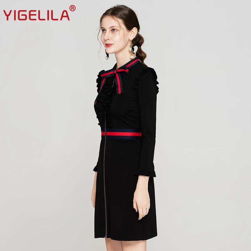 Модное женское черное платье футляр YIGELILA Осеннее элегантное облегающее