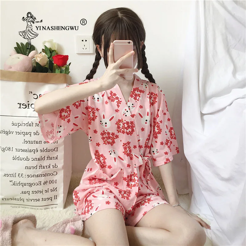 Sakura кроличье кимоно женские короткие пижамные комплекты Азия Япония юката