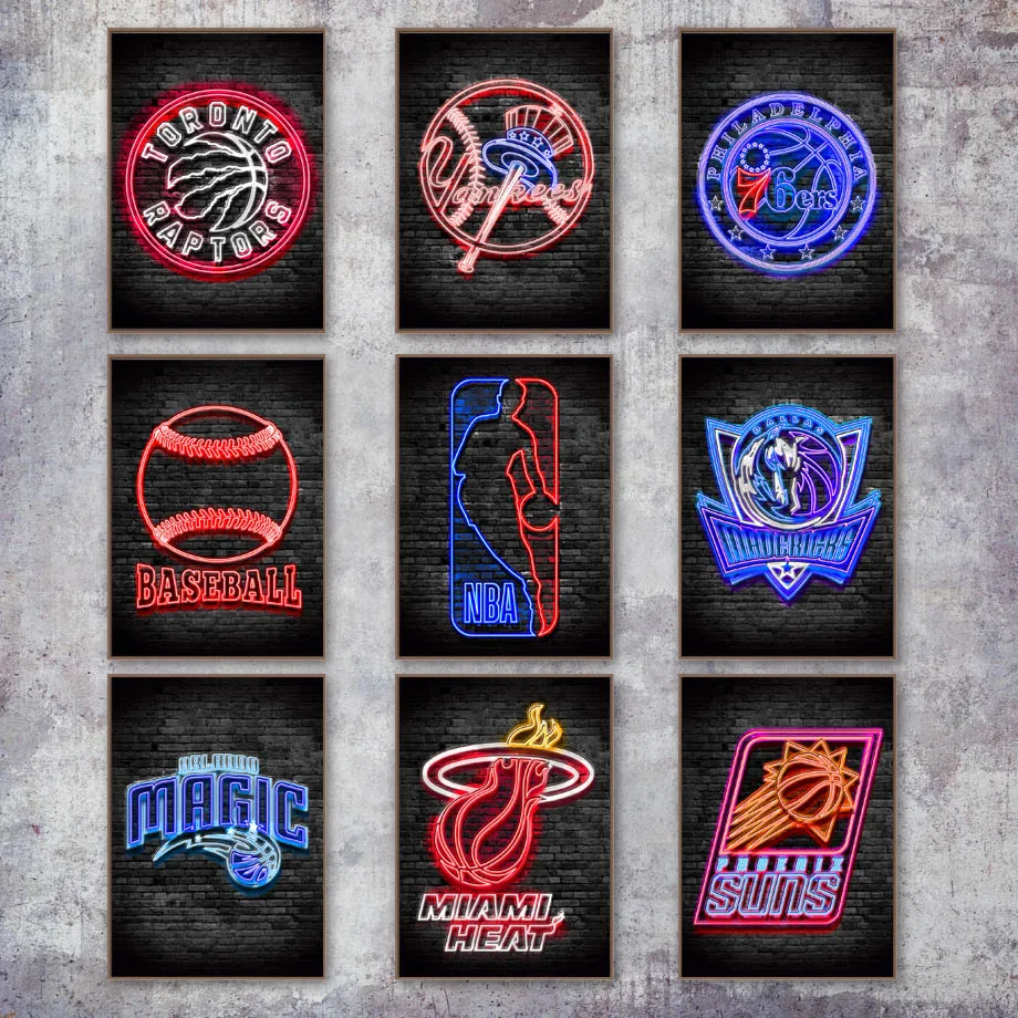 

NBA Sign Neon Phoenix Suns Miami Heat Orlando Magic Wall Art Canvas Painting Nordic Posters And Prints Wall Pictures Home Decor