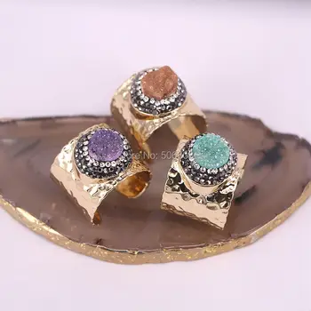 

ZYZ140-R7630 6PCS Crystal Zircon Pave Cuff Ring, Gold color Titanium Ring, Jewelry, Raw Stone Ring