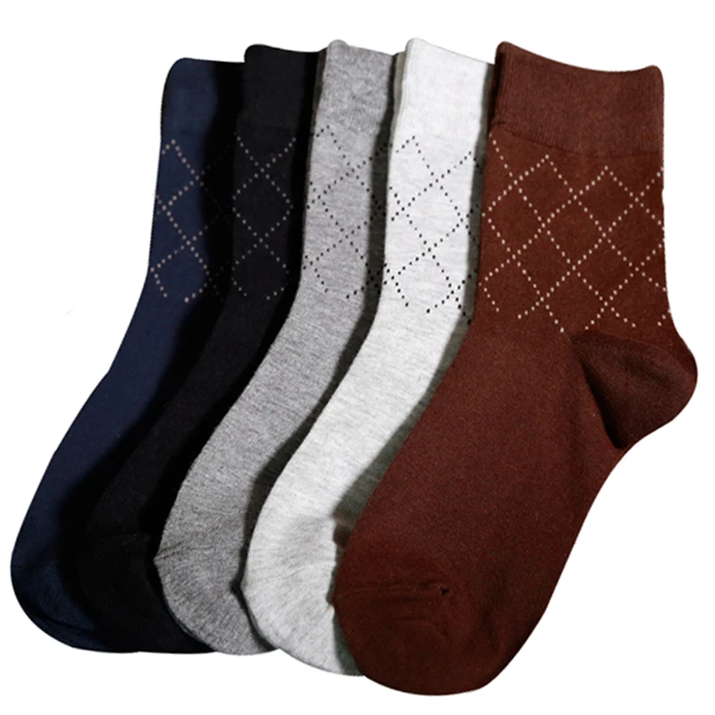 

5pairs Men Socks Summer Autumn High Quality Plaid Gift Man Socks Business Casual Pure Cotton Breathable Male Sock Meias Sox Crew