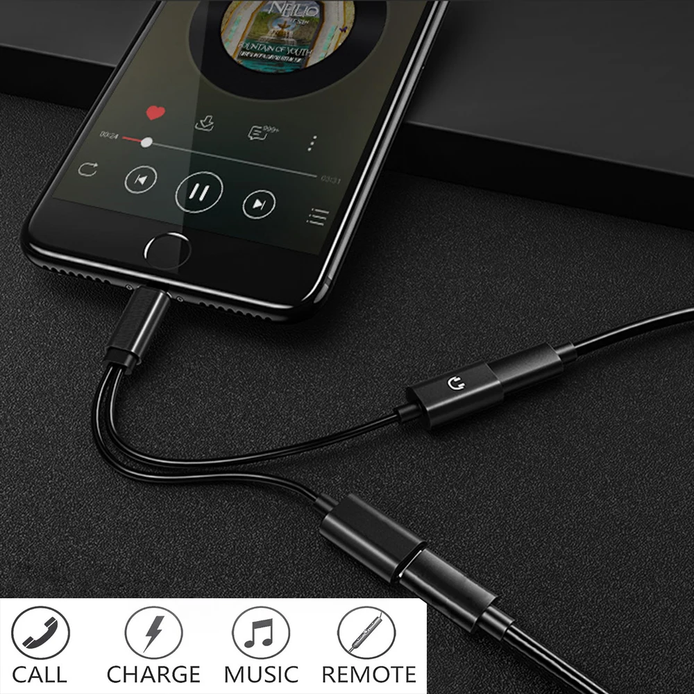 Двойной разъем адаптер для lightning iPhone 7 8 X XS XR зарядное устройство вызова или музыки и 3,5 мм наушники aux Опора аудио конвертера iOS12