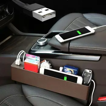 

Car Seat Organizer Box Caddy Slit Gap Pocket Storage Phone Books Holder Cards Organizer 2USB Port Charger Car Accessories