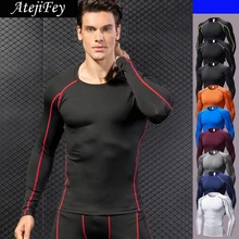 AtejiFey Новинка, Мужская компрессионная футболка для йоги и бега, облегающая футболка с длинным рукавом, дышащая быстросохнущая Мужская футболка, корсет, мужская рубашка