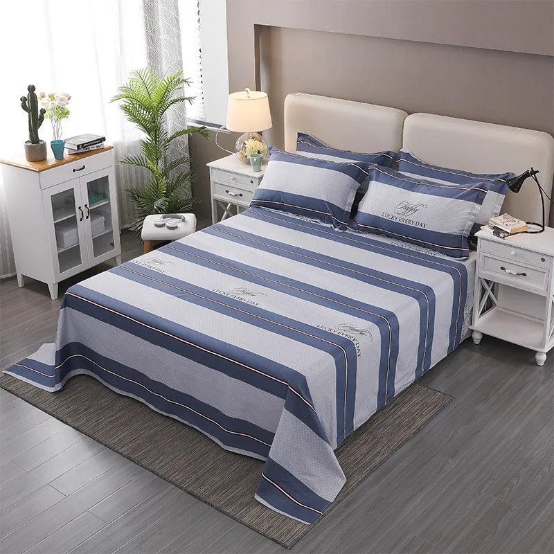 European Striped Pattern Flat Sheet 3Pcs Cotton Soft Bed Sheet For