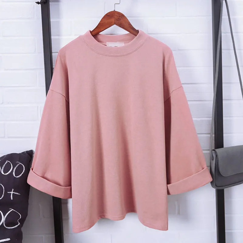 

Women 3/4 Sleeves T-shirt Oversize Loose Round Neck Minimalist Autumn Tops QL Sale