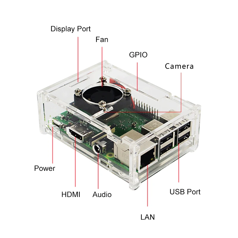 Для Raspberry Pi 3 акриловый чехол коробка+ блок питания зарядное устройство+ вентилятор охлаждения+ радиатор для Raspberry Pi 3 Model B 3B Plus