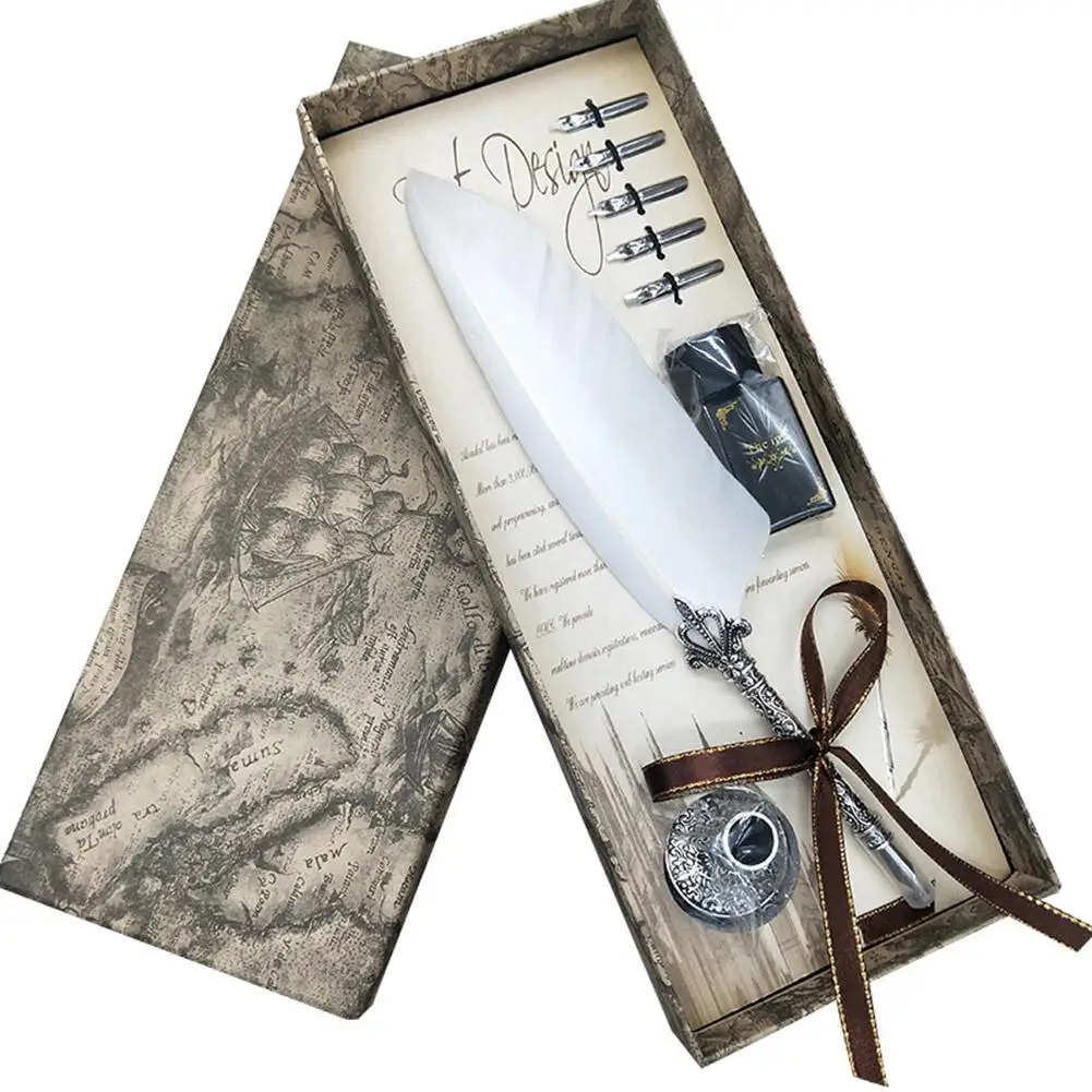 

Retro English Calligraphy Quill Dip Feather Pen with 5 Nibs Stationery Gift