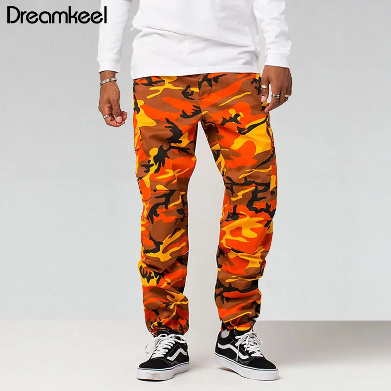 

2019 Color Camo Cargo Pants Men Fashion Baggy Tactical Trouser Hip Hop Casual Cotton Multi Pockets Pants Streetwear Mens Pants Y