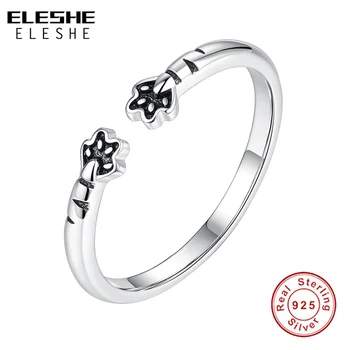 

ELESHE 925 Sterling Silver Adjustable Finger Rings Black Enamel Cat & Dog Footprints Paw Silver Rings for Women Fashion Jewelry