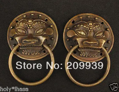 

huij 005321 AMAZING OLD HANDWORK COPPER CARVED LION SHAPE PAIR EXORCISM DOOR HOLDER STATUE