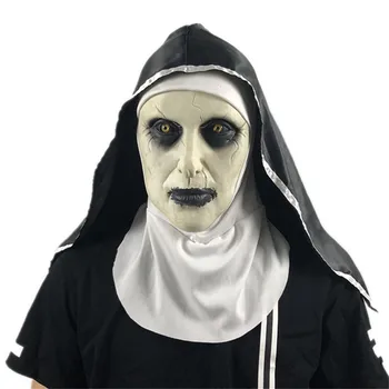 

The Nun Latex Mask With Headscarf Crucifix Terror Face Masks Scary Cosplay Thriller Antifaz Para Fiesta Horror Mascara Cross