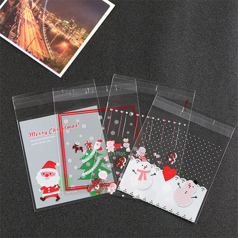 

Merry Christmas Snowman Snowflake Pattern Transparent Cookie Biscuits Gift Packaging Bag Snack Candy Chocolate Bags