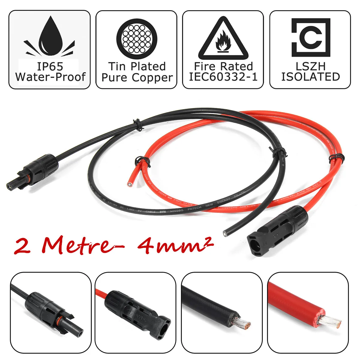 KINCO 1 пара удлинитель для панели солнечных батарей кабель медный провод черный и красный с MC4 разъем Солнечный PV кабель 2,5 мм 14 AWG - Цвет: 2M