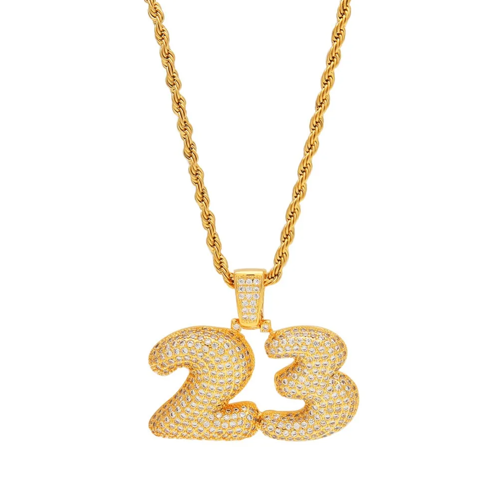 

Hip Hop Punk Necklace Number 23 Cubic Zircon Pendant Twist Chain Mens Necklace Fashion Accessories Gifts Cool Jewelry