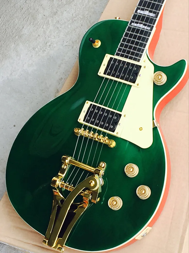 

High Quality Firehawk Green Tiger Flame Maple Electric Guitar with Tremolo