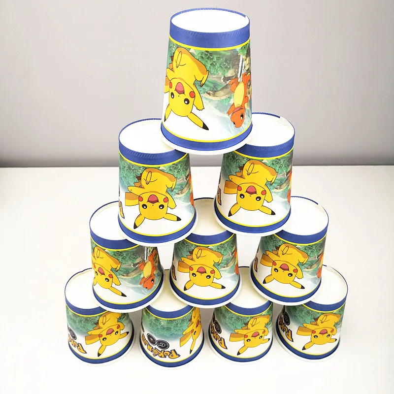10 шт. 7,5 см* 8,5 см* 5 см Pokemon Go одноразовые Бумага чашки на тему Пикачу вечерние для детей мальчиков и девочек День рождения поставки Бумага чашки