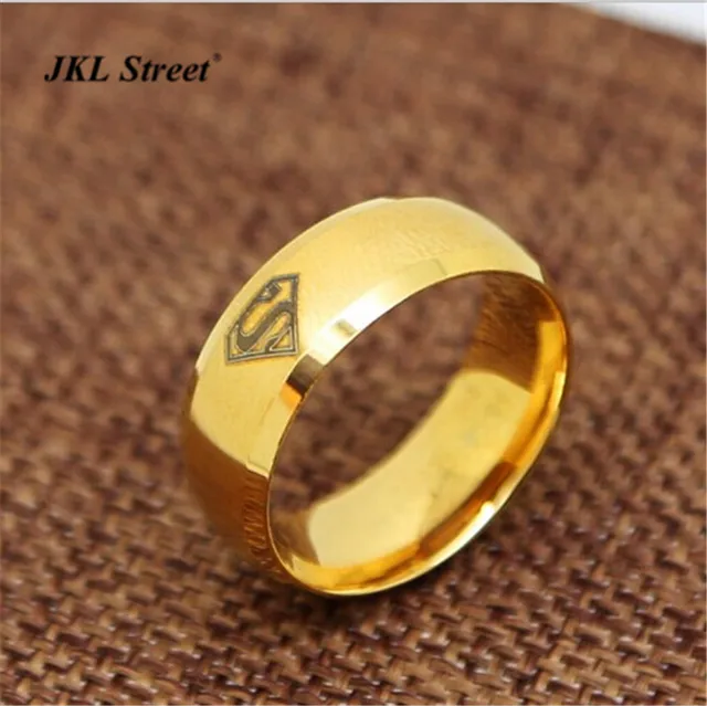Jkl Dc Laser Comics Superman Wedding Ring 8mm Stainless Steel Golden Jkl Dc Laser Comics Superman Wedding Ring 8mm Stainless Steel Golden Logo S Band Movie
