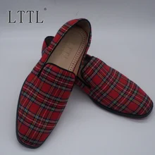 LTTL New Fashion British Style Cotton Fabric Plaid Loafers Mens Shoes Fashion Square Toe Slip On Casual Shoes Men Smoking Shoes 2016 new fashion men leopard cotton fabric shoes british mens flats smoking slippers men loafers casual shoes plus size 4 17