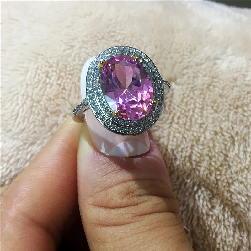 Vecalon романтическое женское кольцо из стерлингового серебра 925 пробы, розовое AAAAA Cz, обручальное кольцо для женщин, Свадебные вечерние ювелирные изделия