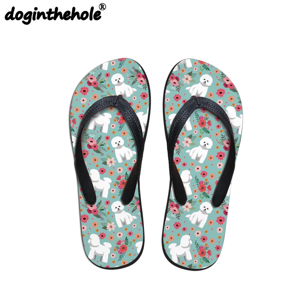 

doginthehole Sport Sandals Women Bichon Frise Printing Beach Shoes 2018 Flat Flip Flops Sport Slipper Women's Shoes Sneakers New