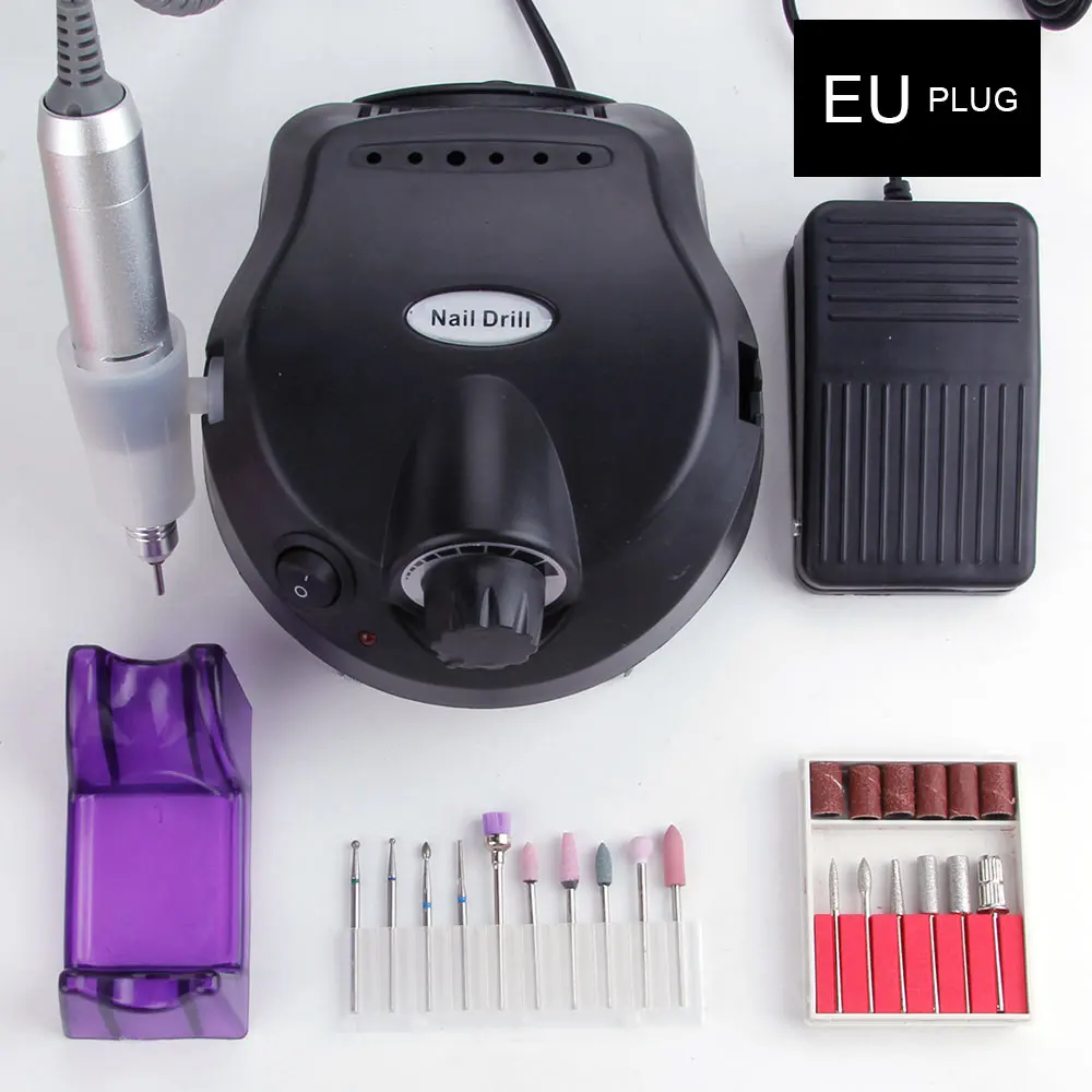 30000RPM Professional Ceramic Manicure Cutter Set Electric Nail Drill Milling Machine Diamond Cutters Manicure Apparatus Tools - Цвет: black Set 2 EU Plug