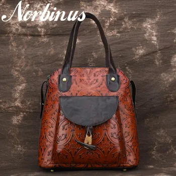 

Norbinus Women Genuine Leather Backpacks Ladies Embossed Shoulder Bag School Bag for Teenager Girls Rucksack Bagpack mochila