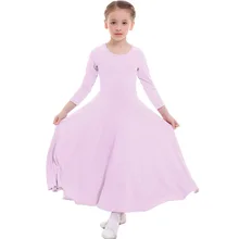 Fashion Girls Long Dress Kid Children Long Sleeves Pleated Slim Plain Pray Girls Dress Winter Dance Wear Dancing Dress Girls yellow pleated design plain cold shoulder long sleeves blouses
