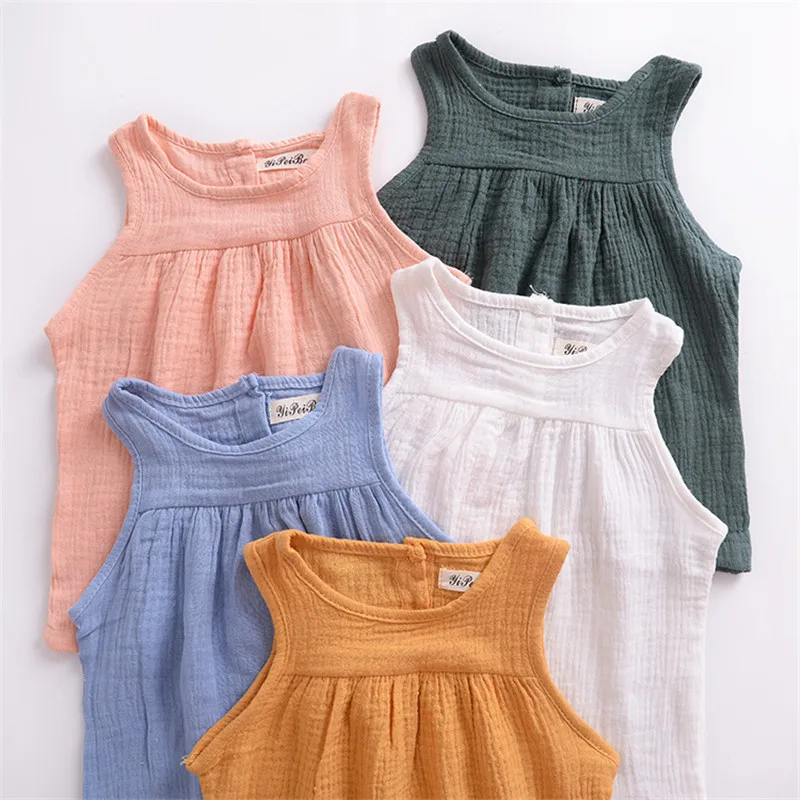 Детские летние топы; жилеты; милые белые жилеты для маленьких девочек; детская повседневная однотонная льняная блузка для милых девочек; рубашки; платье; Dwq250