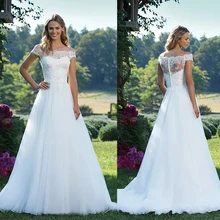 Princess Portrait Neckline Illusion Beaded Lace And Tulle Off The Shoulder Wedding Dress A-Line Button Back Bridal Gowns