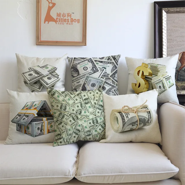 New Us Dollar Decorative Sofa Throw Pillows 18 Inches Square Linen New Us Dollar Decorative Sofa Throw Pillows 18 Inches Square Linen Cotton Money Print Ofiice Chair