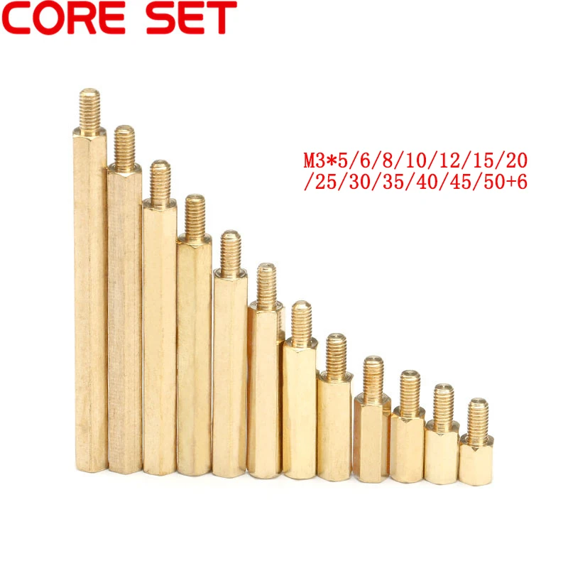 100 шт. M3*(5-50)+ 6 мм болты с шестигранной головкой из латуни, резьбовые стойки для печатных плат, компьютера, ПК, материнская плата, противостояние, разделитель