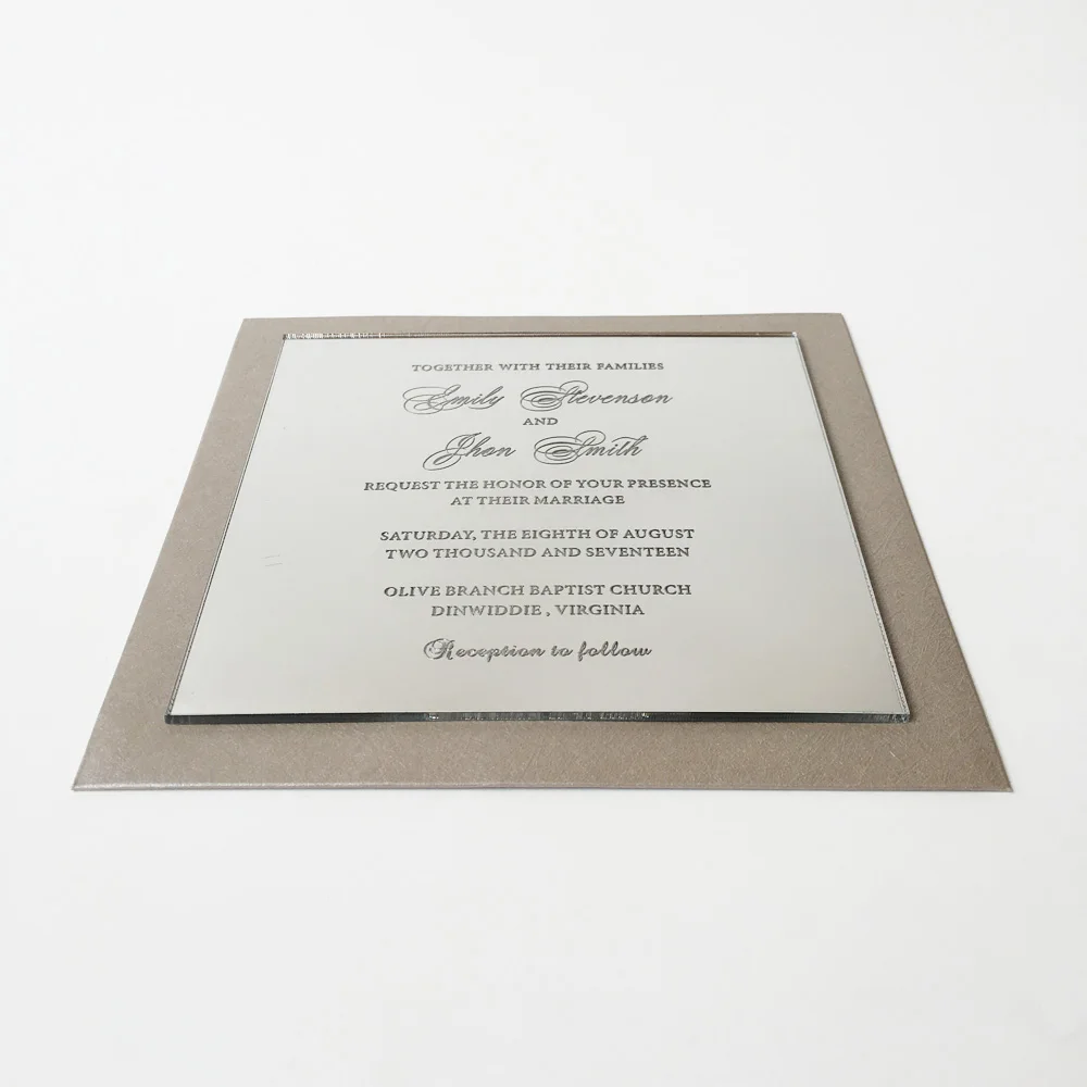  150x150mm Square Shape Silver Mirror Acrylic Wedding Invitation Card Set 100 Sets Per Lot - 32831303083