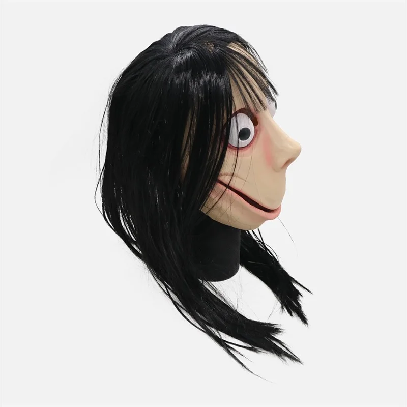 Горячая игра страшный Момо латексная маска на всю голову Косплей Хэллоуин длинные волосы латексные маски вечерние реквизит