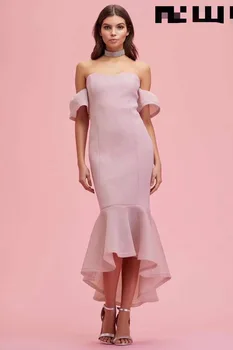 

Hot Sale Women Pink Off The Shoulder Slash neck Sleeveless Rayon Strecth Bandage Dress Club Party Dress