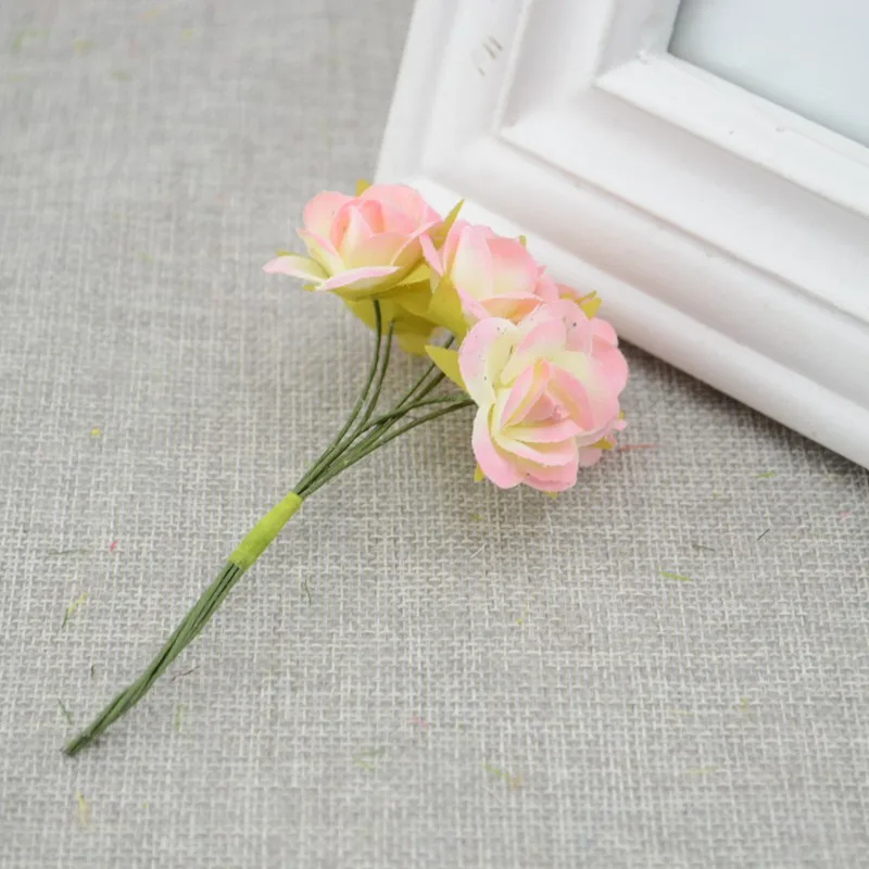 6 шт. мини шелковые искусственные цветы розы невесты свадебное оформление букета невесты с запястьем цветок Скрапбукинг венок поддельные цветы - Цвет: pink