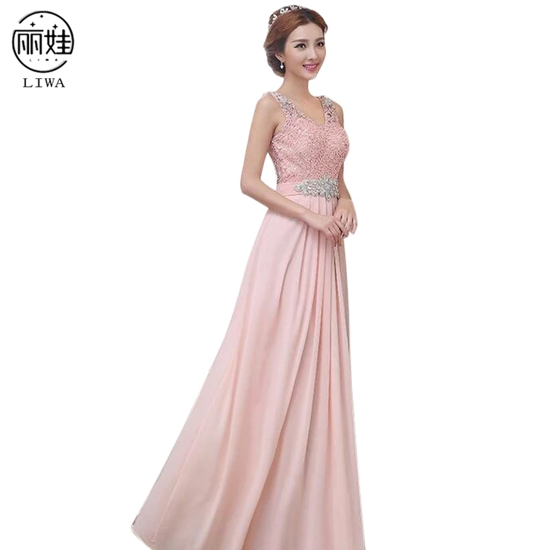 Женское длинное шифоновое платье подружки невесты со стразами модель LF13|bridesmaid