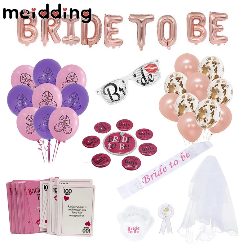 

MEIDDING Rose Gold Bride To Be Sash Glasses Foil Balloon Heart Balloons Hen Party Decor Wedding Bachelorette Party Supplies