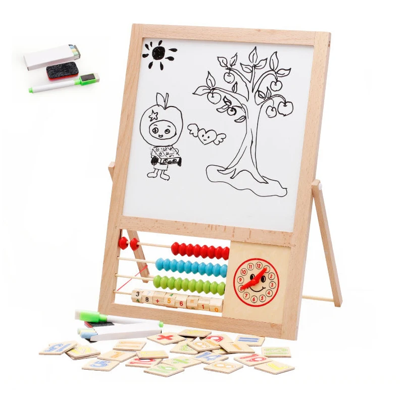 

Early Educational Toys For Kids New Wooden Multifunctional Children Writing Magnetic Drawing White Board Blackboards Double Side