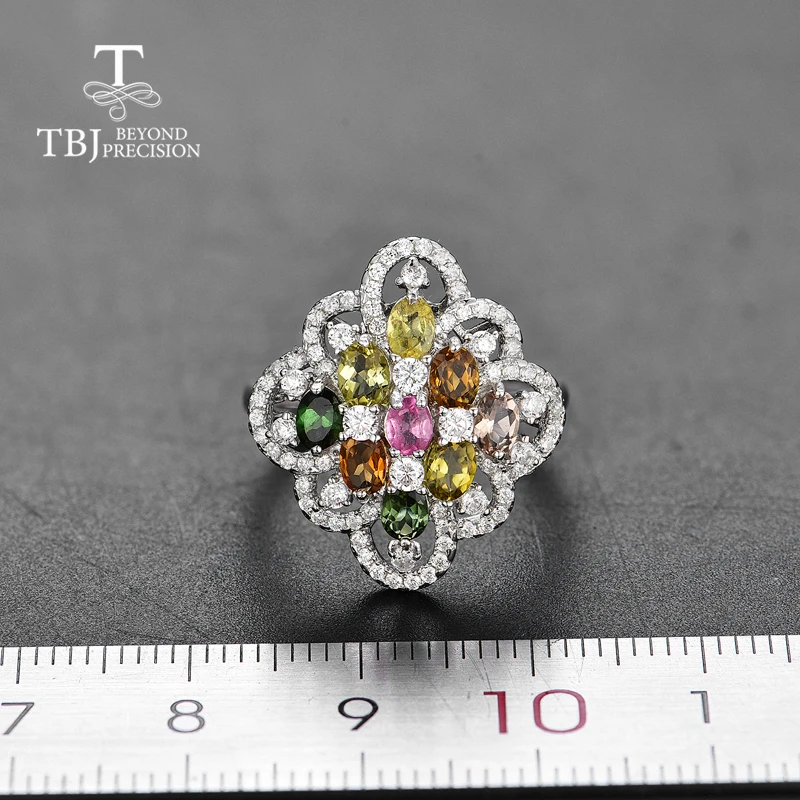 TBJ, натуральный драгоценный камень необычного цвета кольцо с турмалином 925 стерлингового серебра элегантный дизайн для женщин подарок на день рождения с ювелирной коробкой
