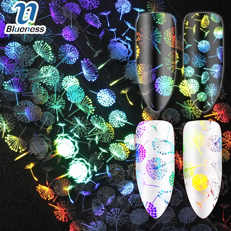 

Blueness 4*100cm/Roll Dandelion Design Laser Nails Foil Stickers Manicure Gel Polish 3D Transfer Nails Art Decals Decorations