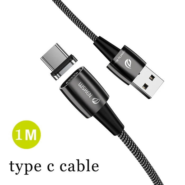 WSKEN X1 Pro USB Магнитный кабель 3A быстрая Магнитная Зарядка usb type C кабель для samsung huawei Xiaomi USB C кабель зарядный провод - Цвет: type c cable  1m