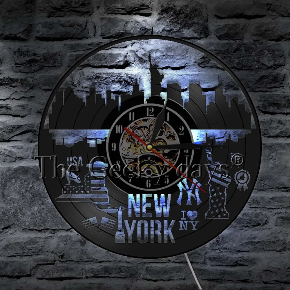 Виниловые настенные часы I Love New York американский городской пейзаж декор для стен