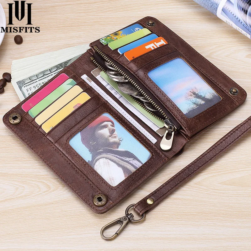

MISFITS Men's Wallet Genuine Leather Vintage Men's Wallets Fashion Crazy Horse Clutch Purse With Card Holder Wallet Wrist Bag
