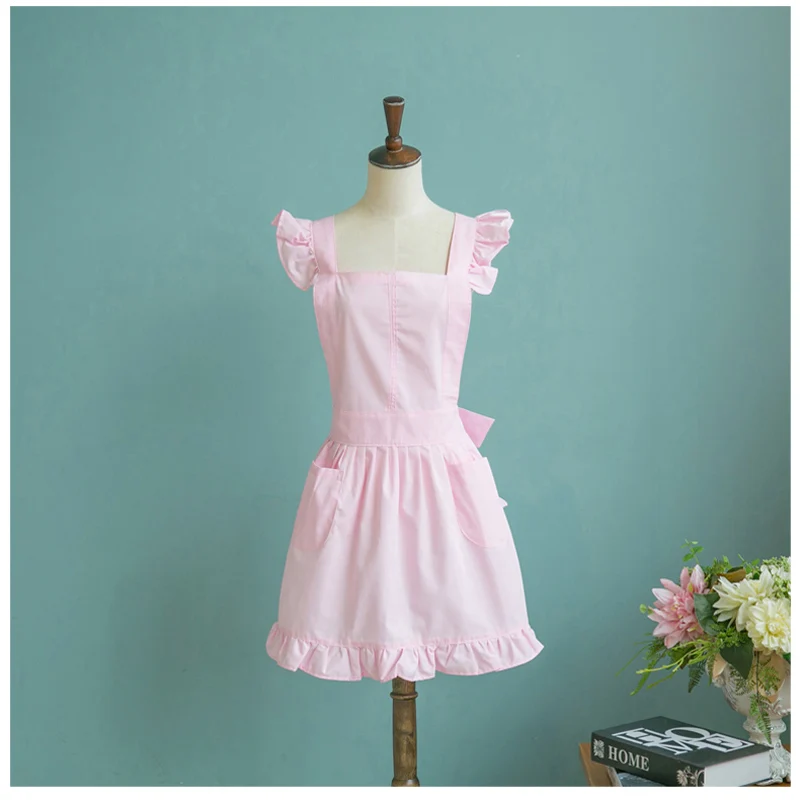 White/ pink Lace Apron Kitchen Cooking Waitress Bibs Pinafore Maid Cinderella Alice Bibs With Pocket High Quality Wholesale