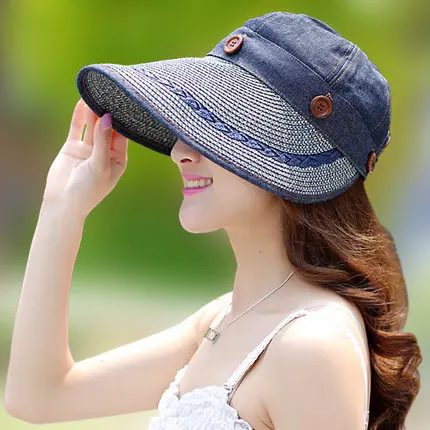 Sun Hat Ladies Wide Brim Straw Women Wide Large Brim Floppy Summer Beach A Sun Hat Straw Hat Button Cap Summer Hats For Women