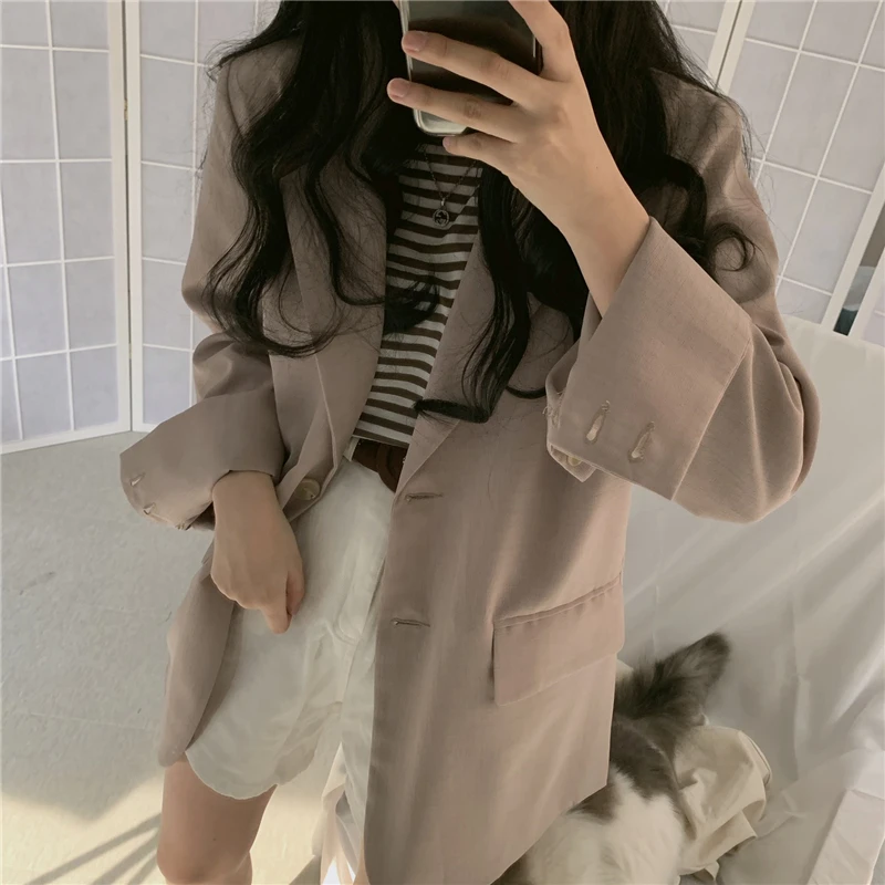 

Autumn Loose Women Blazer Oversized Single-breasted Fashion Women Jacket Coats Casual Female Winter Blazers Outerwear 2019