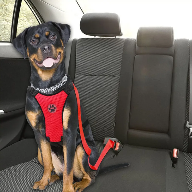 С воздухопроницаемой сеткой, с изображением собаки, поводок с регулируемыми ремнями, поводок для домашних животных с автомобильным ремнем безопасности для автомобильных сидений, нагрудные ремни для собак